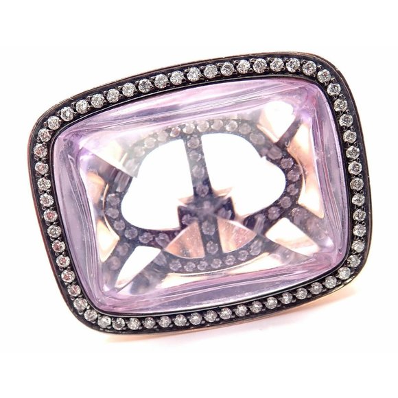 Rare! Authentic Hermes 18k Rose Gold Diamond Large Amethyst Ring - Picture 1 of 12